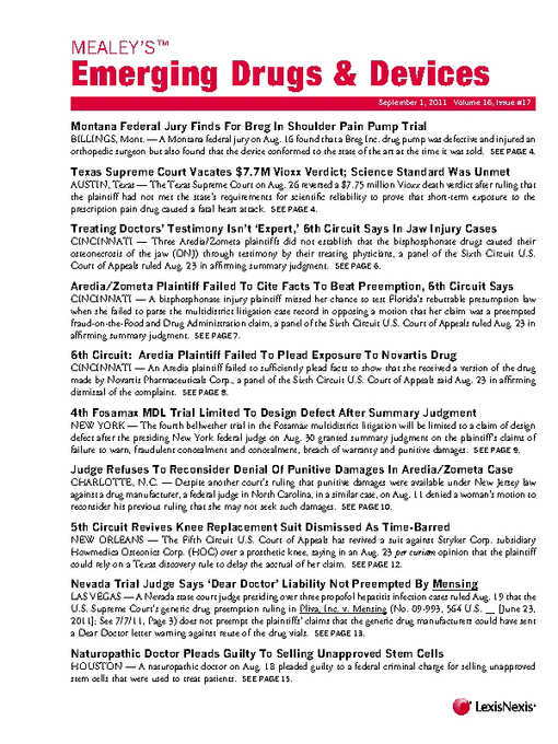 Title details for Mealey's Emerging Drugs and Devices by Publisher's Editorial Staff - Wait list